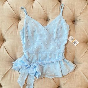 Flying Tomato Light Blue Pom Pom Tank Top w/ Fabric Belt